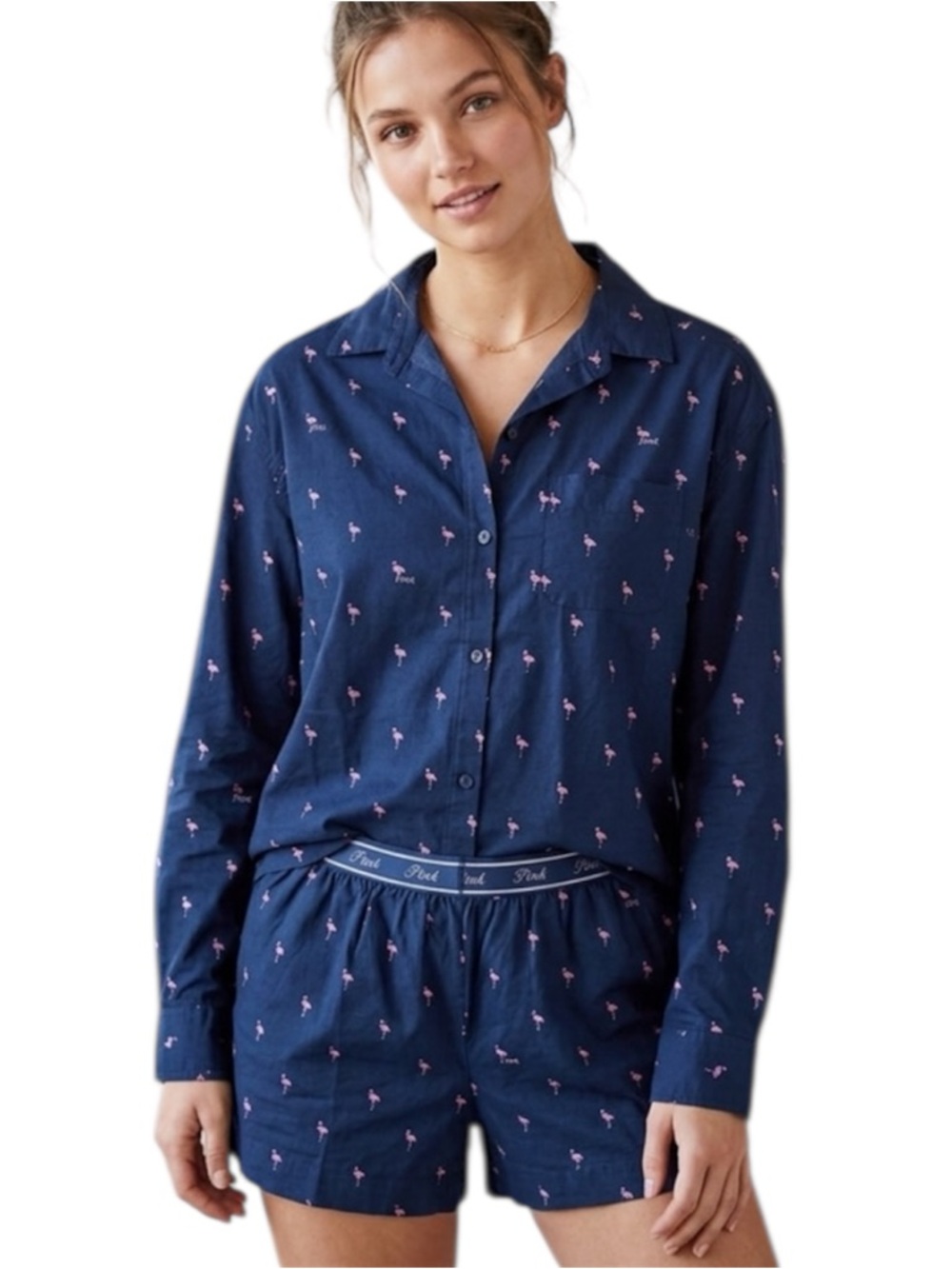 Pink Victoria’s Secret Navy And Pink Flamingo Print Pajama Set - Picture 6 of 6